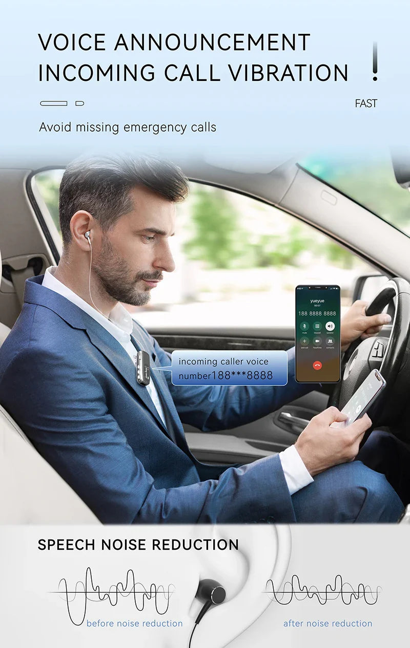 K75 Lavalier Business Bluetooth 5.4 Headphone Talk Time 20 Hours,LED Display,Voice broadcast Wireless Earphones For Work Driving