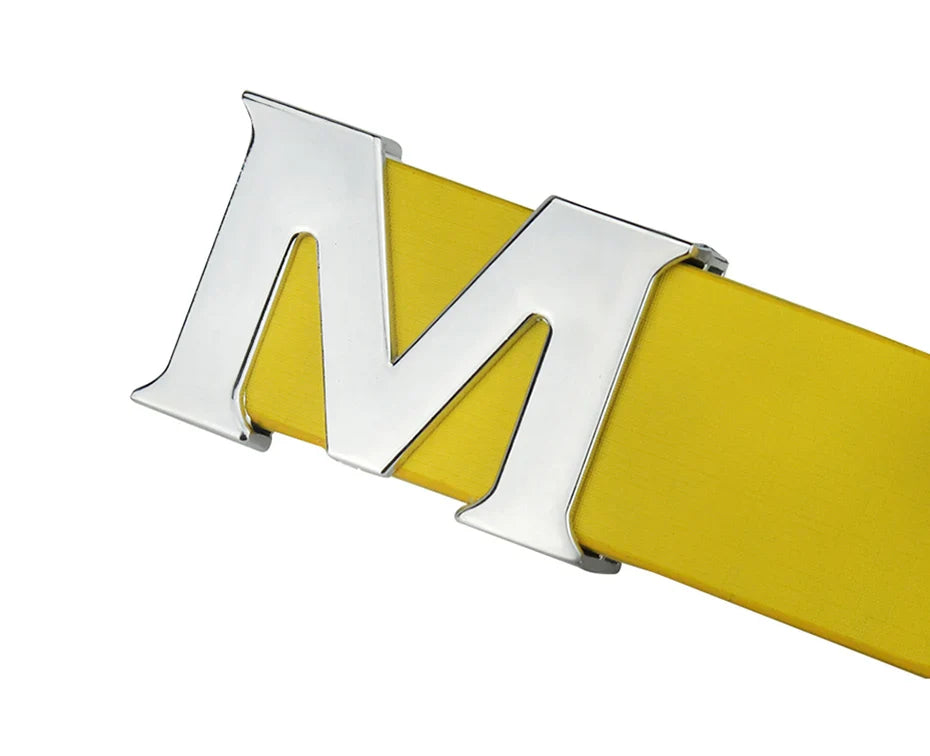 Maikun Women’s Leather Belts Removable Letter M Plate Buckle  High Quality PU Leather Belt  For Jeans Dress Halloween