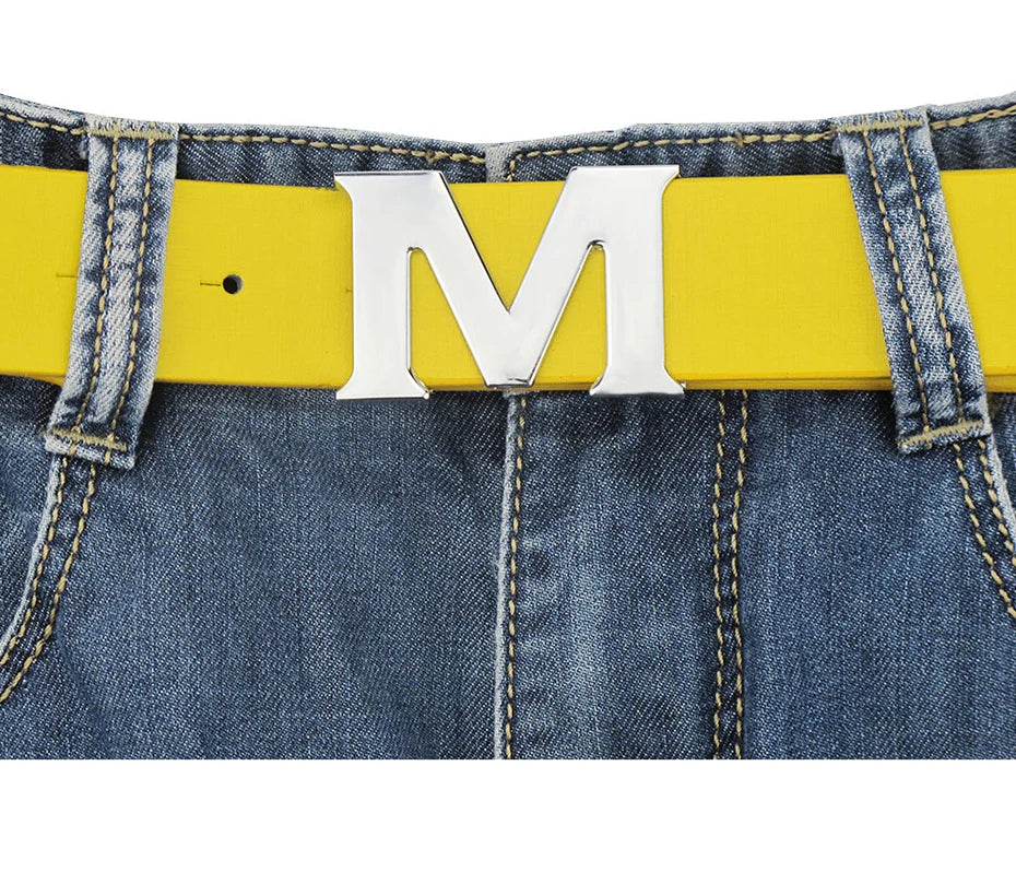 Maikun Women’s Leather Belts Removable Letter M Plate Buckle  High Quality PU Leather Belt  For Jeans Dress Halloween
