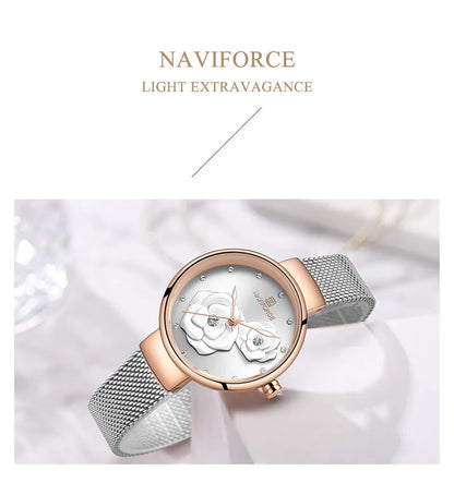 Women Watch NAVIFORCE Top Luxury Brand Steel Mesh Waterproof Ladies Watches Flower Quartz Female Wristwatch Charming Girl Clock
