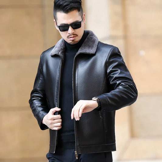 YXL-222 Leather Jacket Men's Fur One Casual Thickened Plus Cashmere