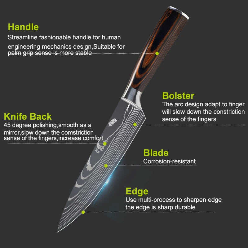 Japanese Kitchen Knives Set Laser Damascus Pattern Chef Knife Sharp