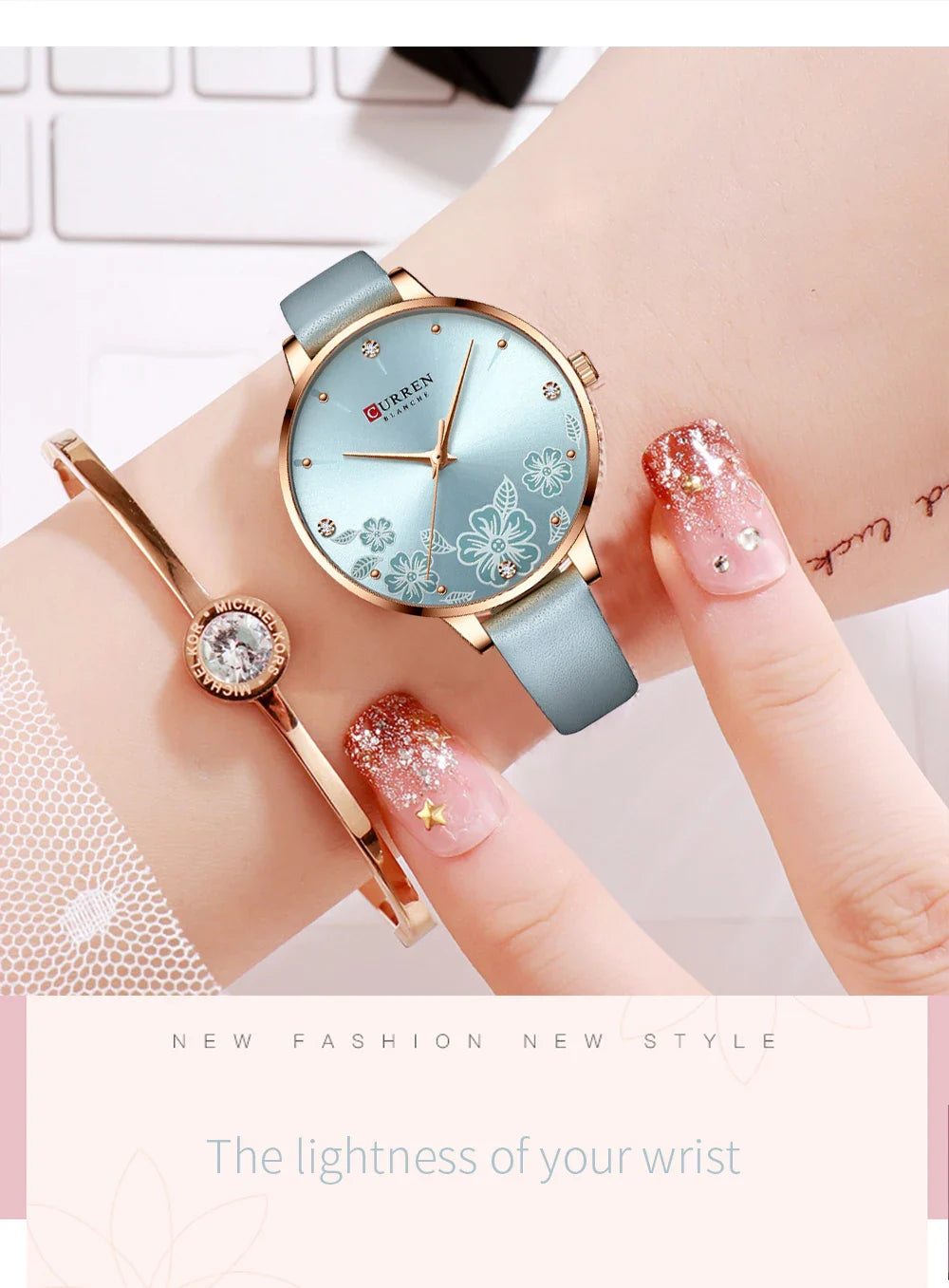 CURREN Watches Women Brand Leather Quartz Wristwatches Luxury Design Clock for Ladies Charm Flowers Dial with box