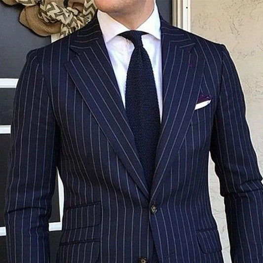 2 Piece Pinstripe Men's Suit Slim Fit for Formal Wedding Tuxedo Notched