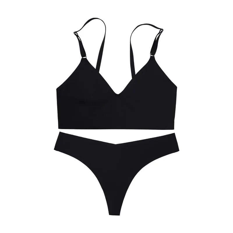 Seamless Bra Briefs Set Bustier Crop Tops Breathable Sexy Ice Silk Seamless
