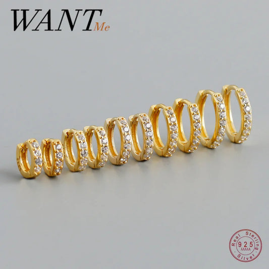 WANTME Real 925 Sterling Silver Gothic Simple White Zircon Hoop Earrings for Women Men Charms Unique Party Couple Jewelry 2021
