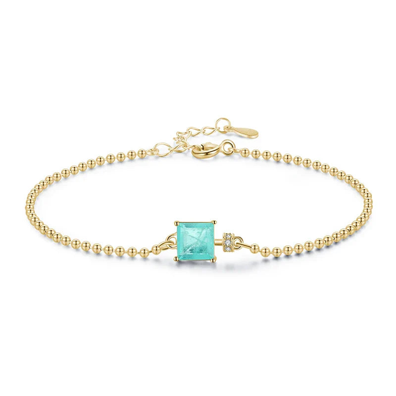 Modian 2021 New Real 925 Sterling Silver Luxury Square Tourmaline Beads Chain Bracelet For Women Paraiba Fine Statement Jewelry