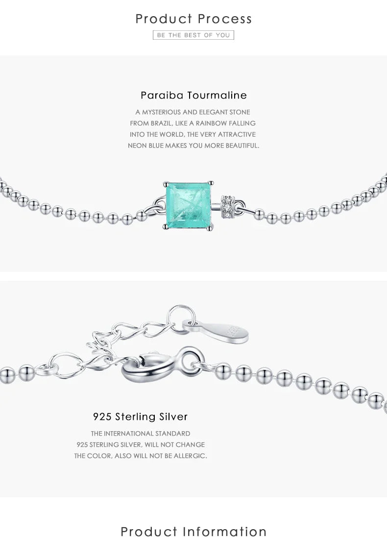Modian 2021 New Real 925 Sterling Silver Luxury Square Tourmaline Beads Chain Bracelet For Women Paraiba Fine Statement Jewelry