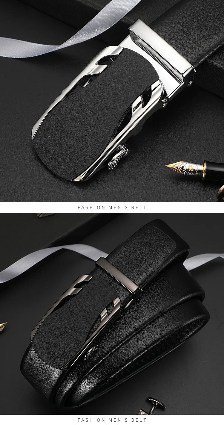 CEXIKA Men's Genuine Leather Automatic Buckle Belt Custom Engraved Name/Logo Ideal Waist Belt for Father's Day Personalized Gift