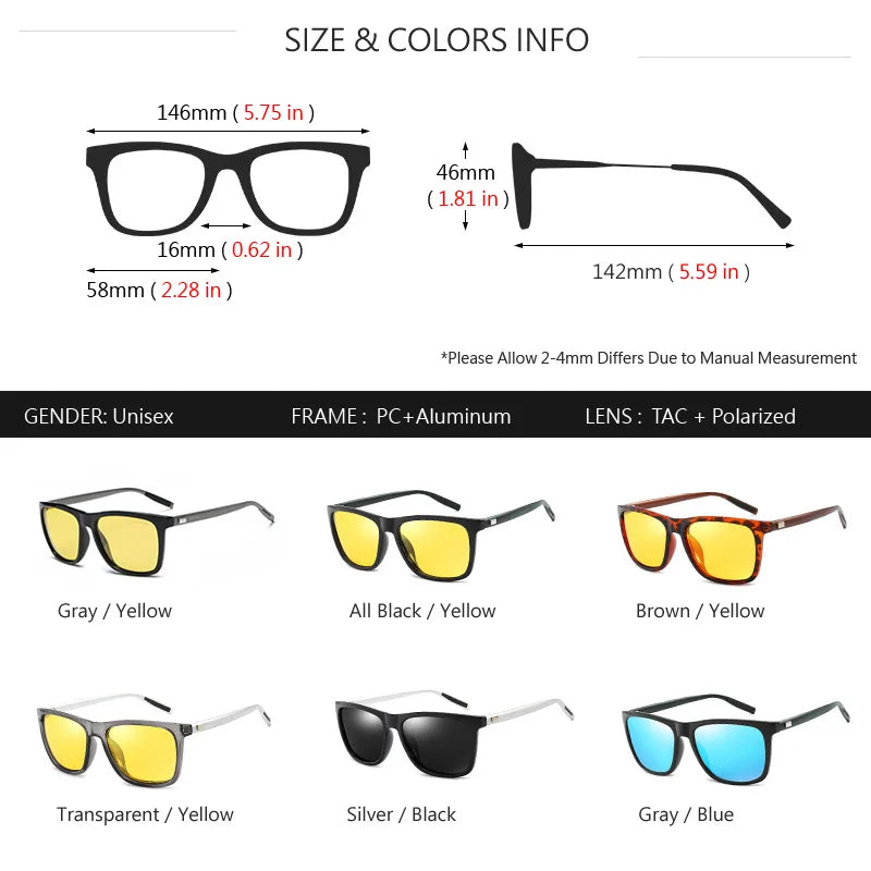 Glasses Men Aluminium Yellow Lens Sunglasses Men Polarized Night Safe Driving