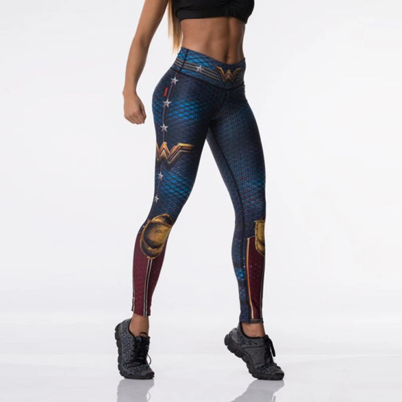 Women Sport Leggings 3D Print Elastic High Waist Yoga Pant Superhero Leggins Gym