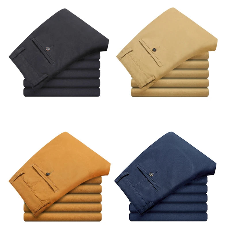 Mens Pants Cotton Casual  Stretch male trousers man long Straight High Quality