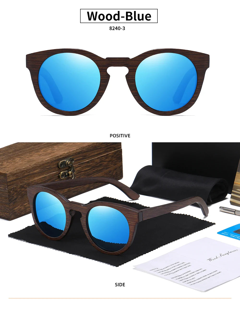 GM Brand Desgin Spring New Style 100% Bamboo Polarized Sunglasses Men Women Fashion Glasses UV400 paper Box 8240