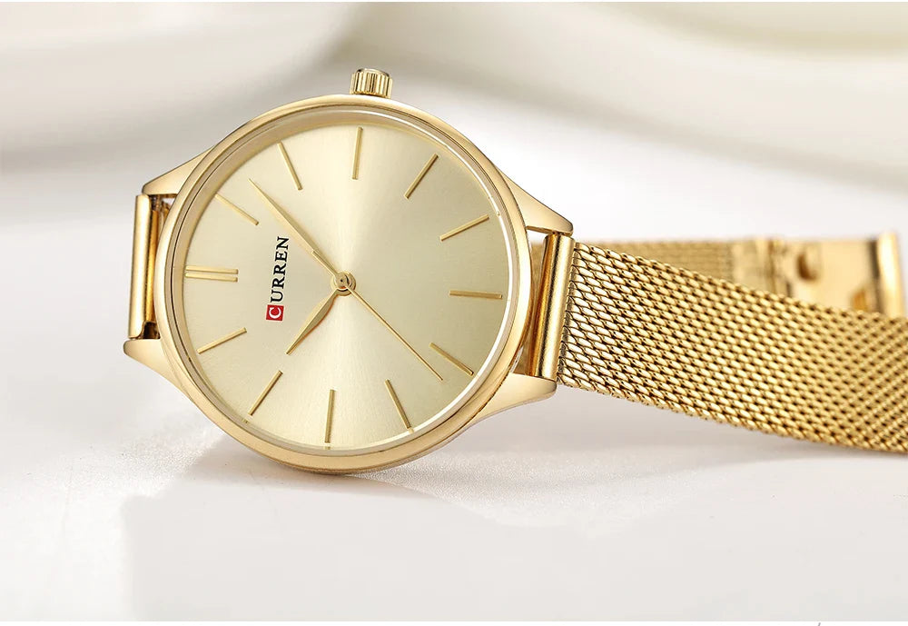 CURREN Original Women's Luxury Watch Matte Dial Japanese Quartz Movement Stainless Steel Mesh Strap with Box