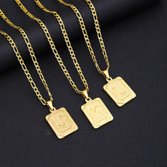 Initial Letter Pendant Necklace Stainless Steel Golden Cuban Chain A-Z Alphabet