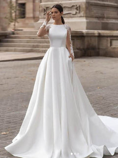 Wedding Dresses Long Sleeve Lace Bride Gown Illusion Back Wedding Gown