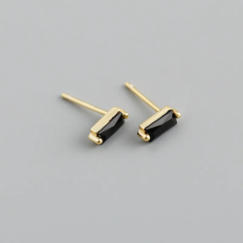 WANTME 925 Sterling Silver Colorful Square Shiny Zircon Beads Piercing Stud Earrings for Women Fashion Gothic Exquisite Jewelry