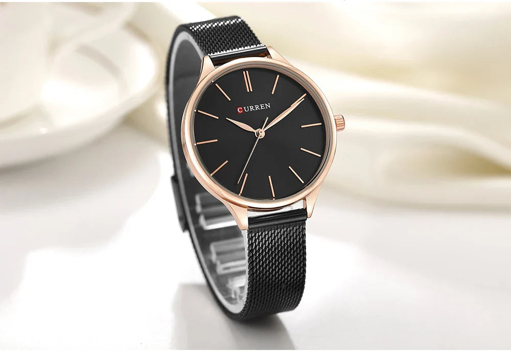CURREN Original Women's Luxury Watch Matte Dial Japanese Quartz Movement Stainless Steel Mesh Strap with Box