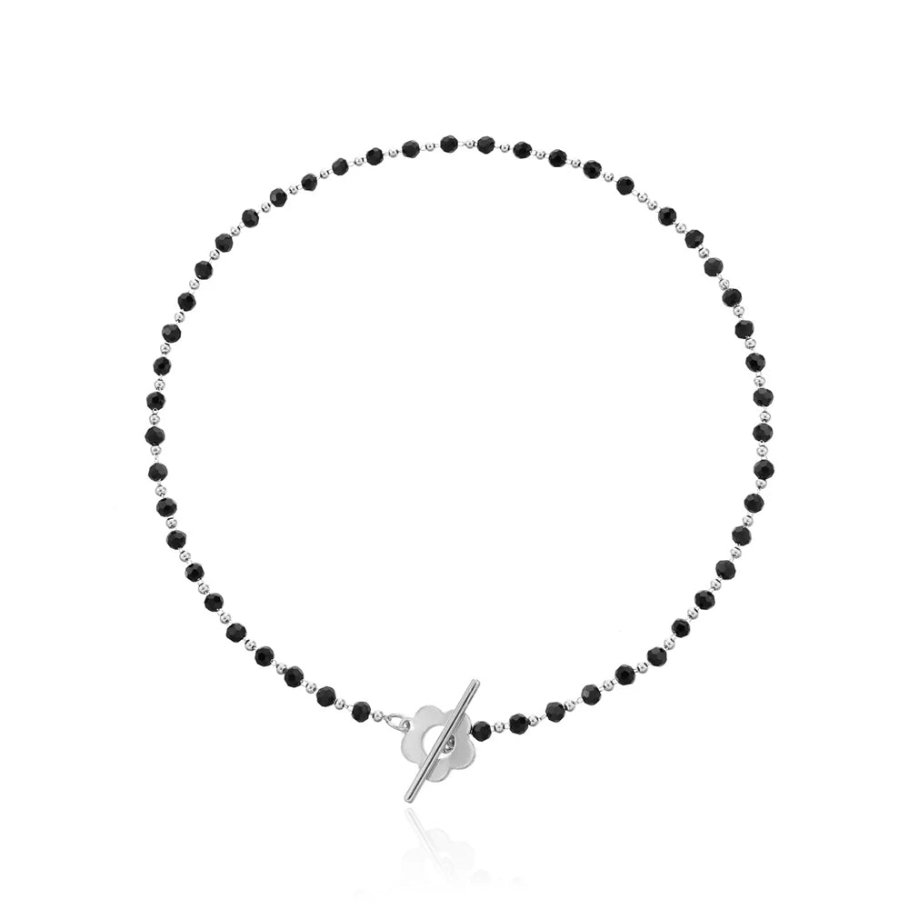 Fashion Luxury Black Crystal Glass Bead Chain Choker Necklace