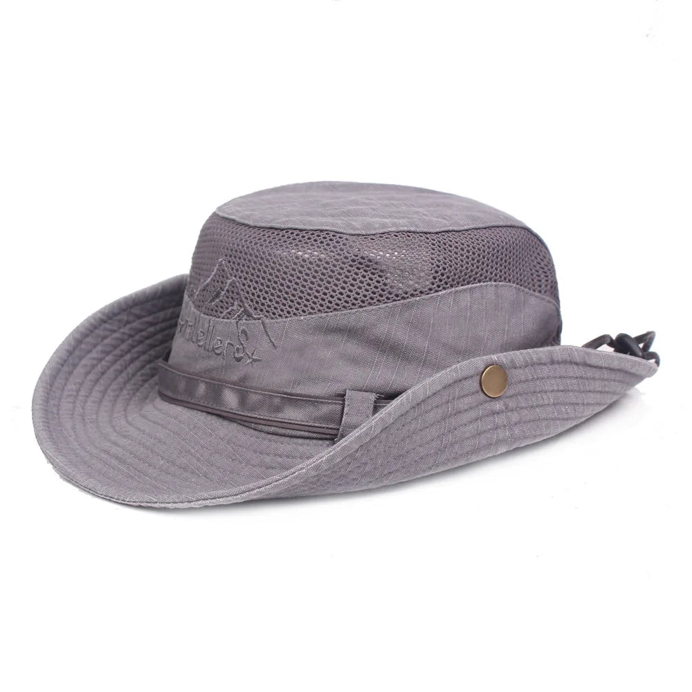 Outdoor Bucket Hat Men Summer Breathable Panama Cap Cotton Jungle Fishing Mesh