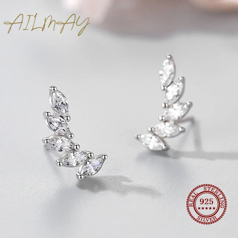 Ailmay Genuine 925 Sterling Silve Fashionc Luxury Feather Wings Design Sparkling Zircon  For Women Wedding Engagement Jewelry