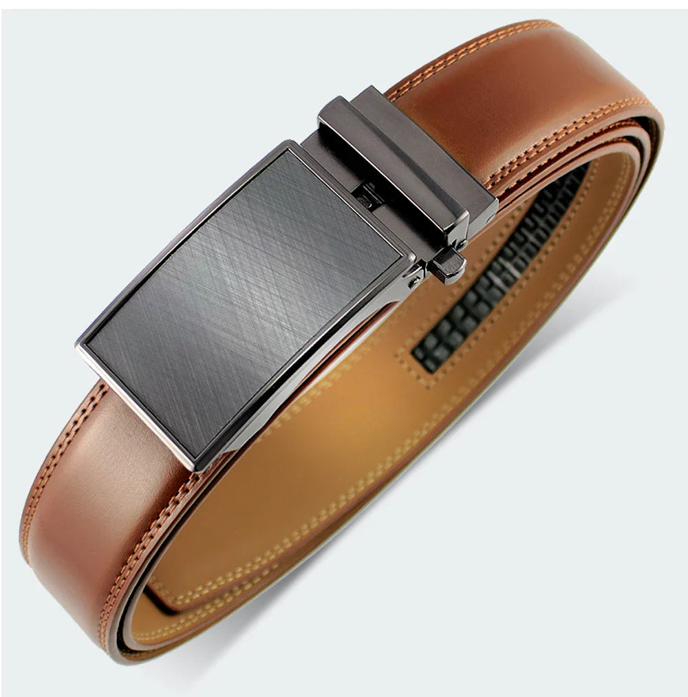 Mens Leather Belt  Automatic Genuine Leather Belts Belt Male Leisure Fashion Ratchet Belts for Men Pants Waistband Ремень
