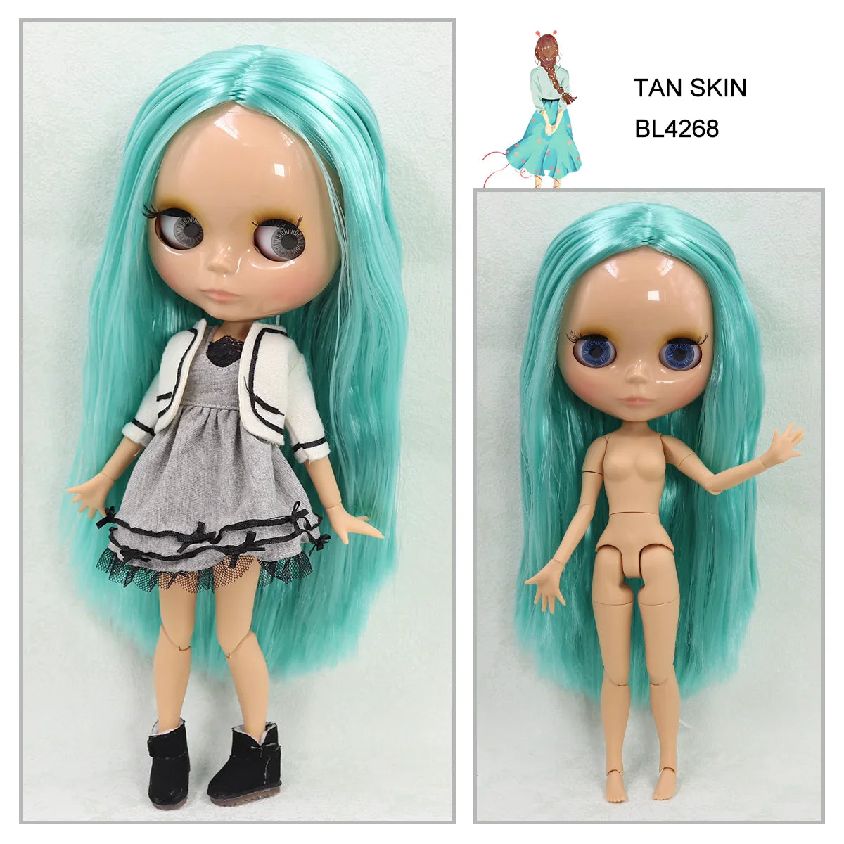 ICY DBS Blyth doll 1/6 bjd joint body tan skin doll glossy face 30cm toy random eyes colors