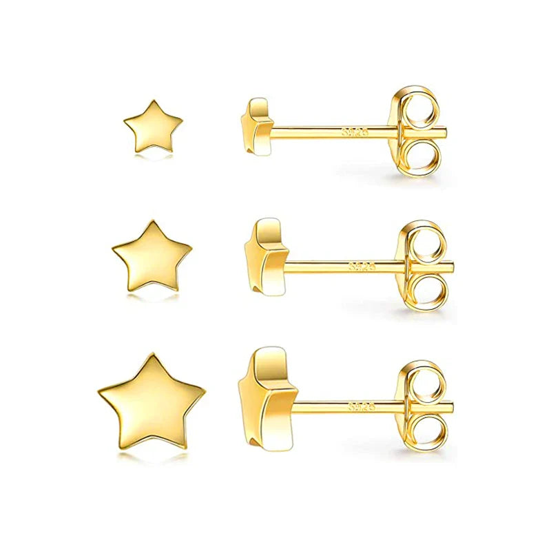 CANNER 3pcs/set Bling Zircon Earring 925 Sterling Silver Cute Mini Heart Star Stud Earrings Ear Bone Earlobe Piercing Jewerly
