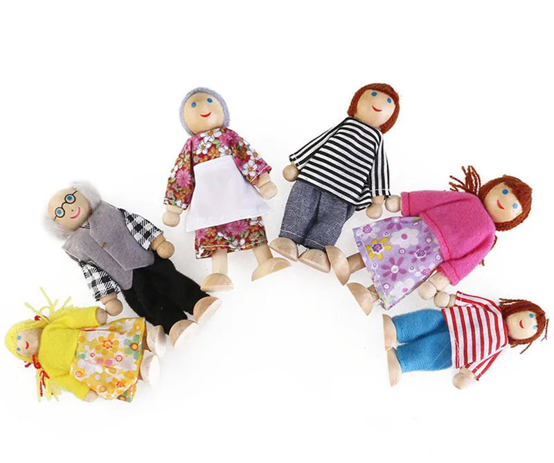 Kids Wooden Furniture Miniature Play Toy Mini Dolls Set Figures Family Humanoid Doll Children House Boys Girls Pretend Gifts
