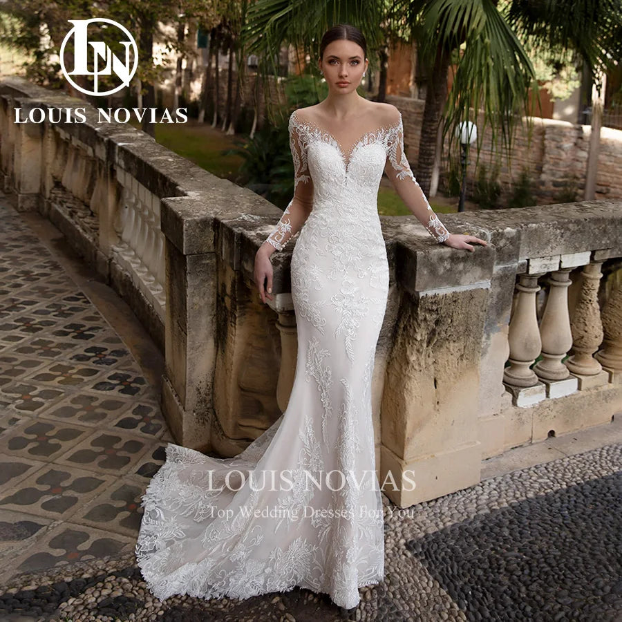 White Bridesmaid Dresses: Wedding Dress For Women Detachable Train Long Sleeve