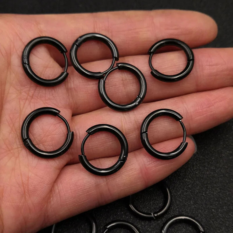 10pcs/lot Stainless Steel Hoop Earrings 2.5mm 2.0mm Thick for Men Women Blue Black Gold Colorful Round Circle Earring Wholesale