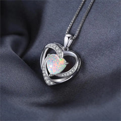 JewelryPalace Heart Love 2.4ct Created Opal 925 Sterling Silver Pendant Necklace