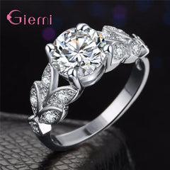 925 Sterling Silver Rings Vine Leaf Design Engagement Cubic Zircon Ring Fashion