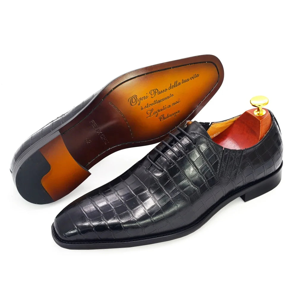 Big Size 7-12 Handmade Mens Oxford Shoes Genuine Leather Crocodile Print Men's Dress Shoes Classic Business Formal Shoes for Men
