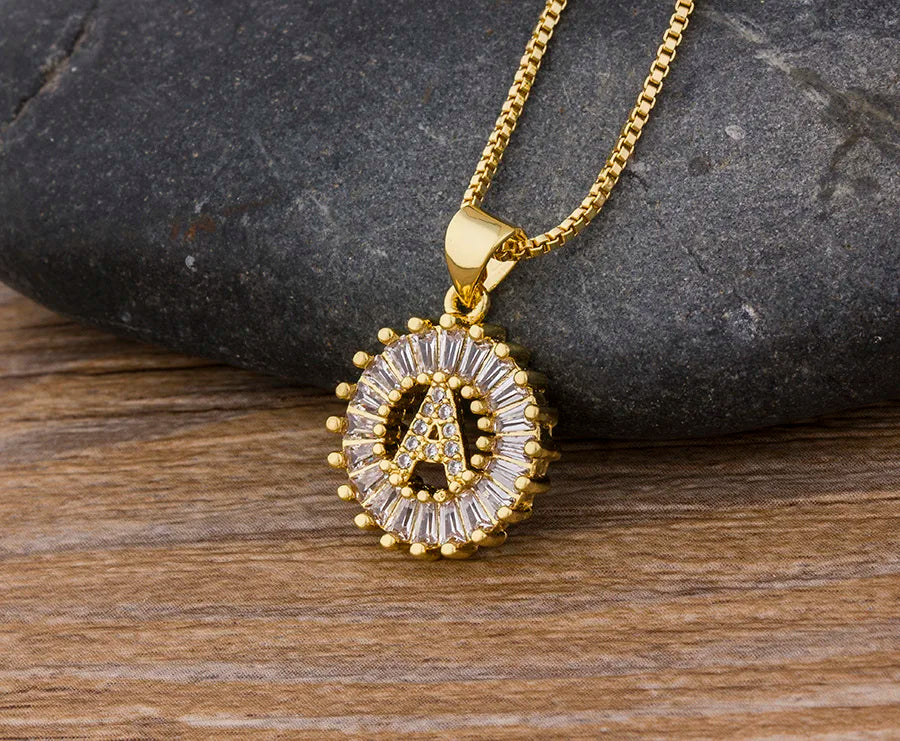 NIdin Hot Sale 2 Colors Initial Letter Pendant 26 Letters Charm Name Necklace Top Quality Copper Zircon Jewelry Birthday Gift