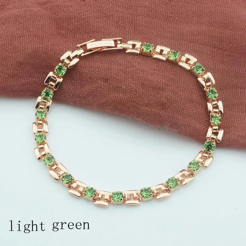 9 Color Women Girls Pink/Green/White/Red/Blue Cubic Zircon Stone Bracelets Wrist Square Shaped Bracelets