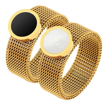 Gold Color Stainless Steel Ring Big Round Crystal Mesh Finger Ring Roman