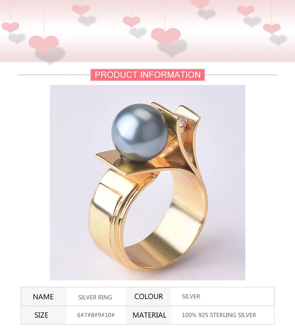 925 Sterling Silver Pearl Ring For Women 18k Gold Charm Finger Rings Party