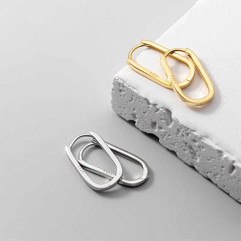 WANTME 925 Sterling Silver Simple Oval Glossy Huggies Ear Buckle for Women Fashion Bohemian European piercing Earrings Jewelry