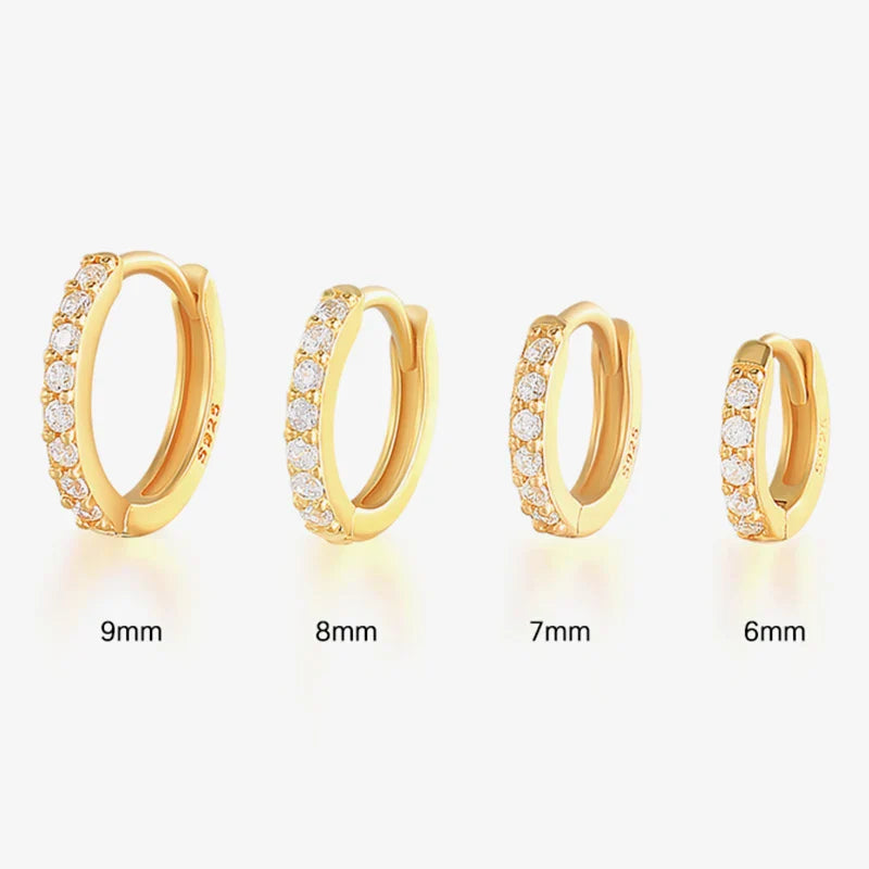 6/7/8/9 MM Cartilage Circle Earrings 925 Sterling Silver Bling CZ Huggie Hoop Earring for Women Piercing Buckle Wedding Jewelry