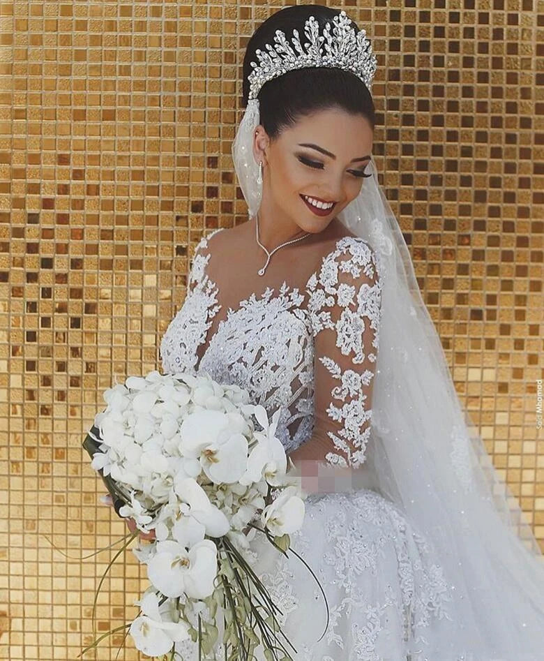 Wedding Dress Mermaid Illusion Bodice vestido de noiva Long Sleeve