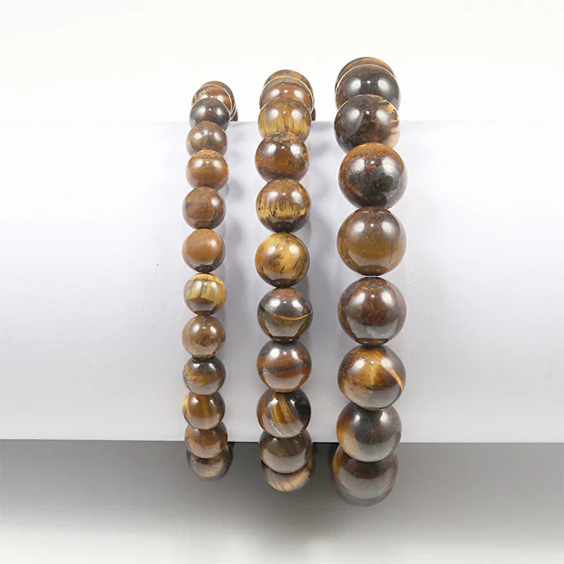 Charm Bracelet Natural Stone Beads 6/8/10mm Volcanic Lava Tiger Eye Beads Elastic Bracelets For Men Women Jewelry pulsera hombre