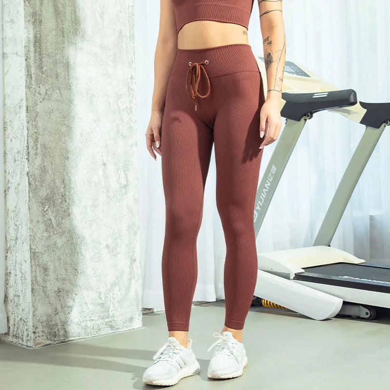 Tossy Ribbed Yoga Leggings Sports Tights Women Seamless Knit Yoga Pants White