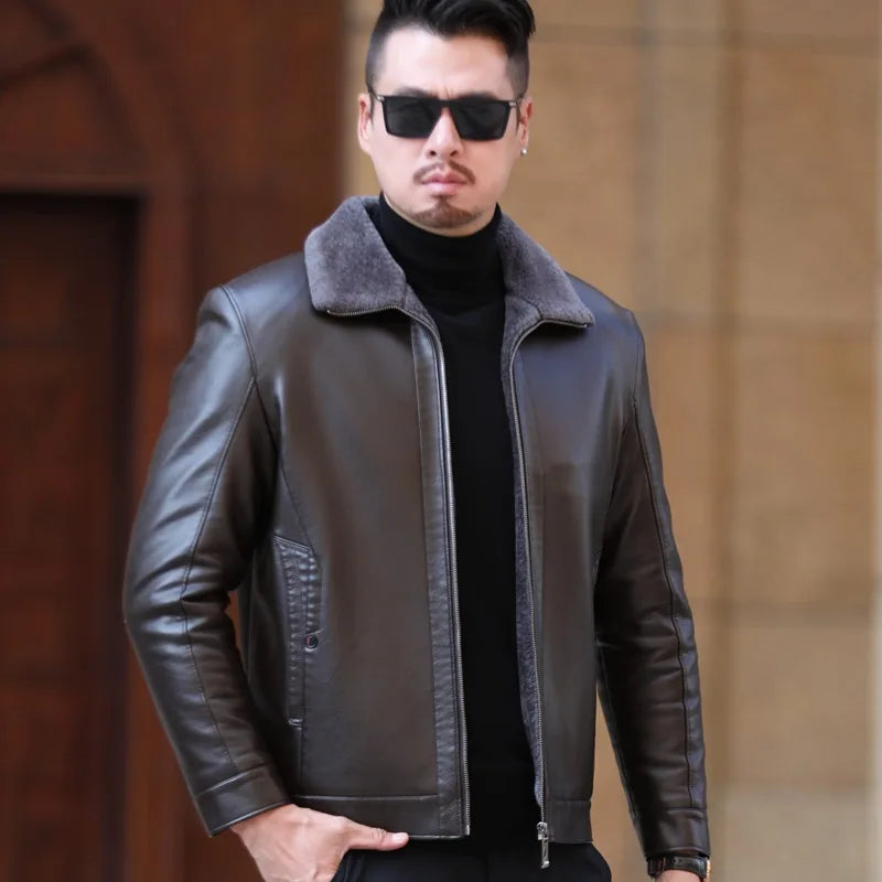 YXL-222 Leather Jacket Men's Fur One Casual Thickened Plus Cashmere
