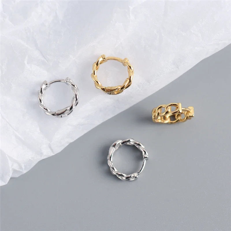 WANTME Real 100% 925 Sterling Silver Punk Hip-Hop Link Chain Gothic Studs Earrings for Fashion Women Jewelry Accessories 2022