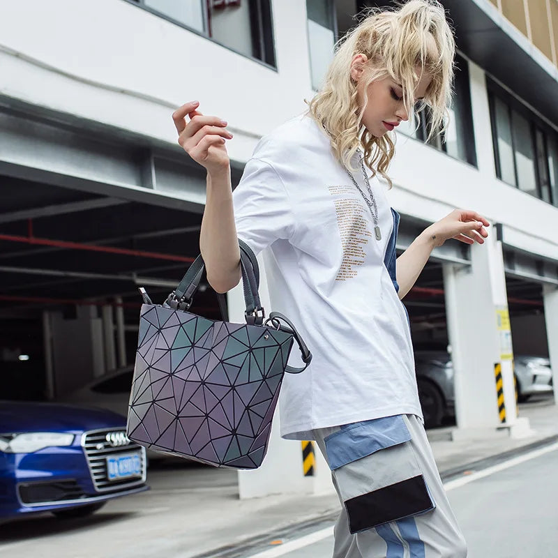 Luminous reflective  Bag Geometric Tote Folding Shoulder Bags for women