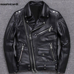 Spring Black Pu Leather Motorcycle Jacket for Men Style Long Sleeve