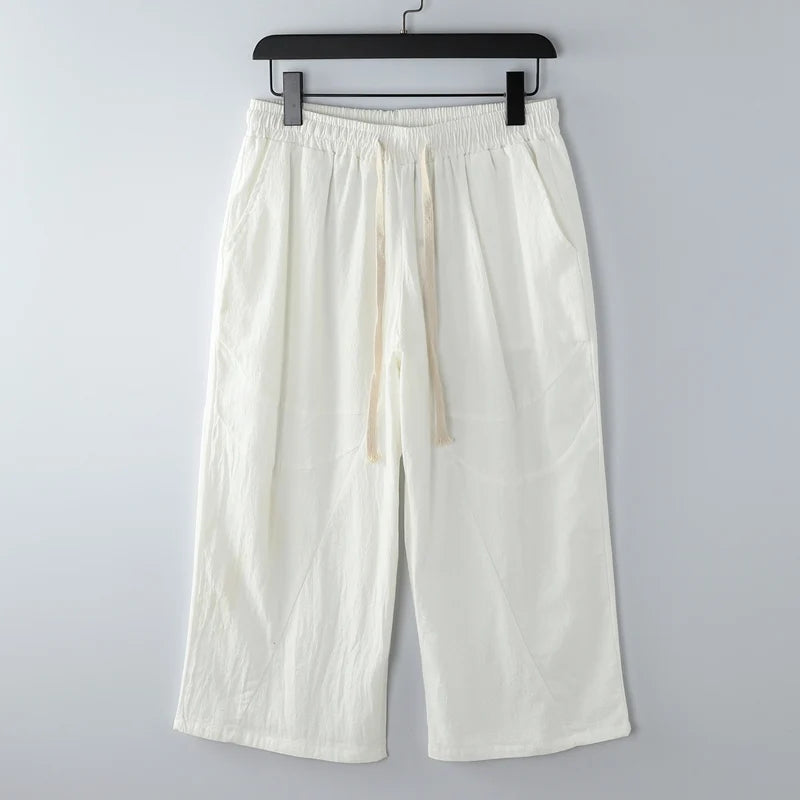 Cotton Linen Short Men Length Knee  8XL 9XL 13XL 170KG Large Size High Waist Shorts Male Long Men's Summer Breeches