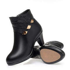 Fashion Female Short Boots Thick Heel Genuine Leather Metal Decorative Cotton Shoes