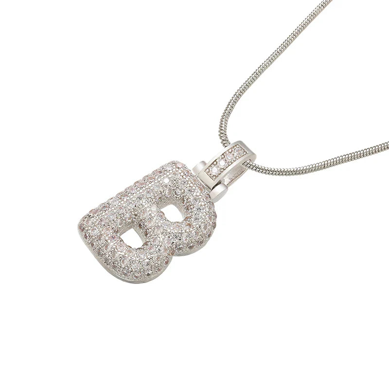 ZHUKOU 1.25x500mm Fat and lovely crystal brass silver color  letter necklace for women friends birthday gift model: VL34